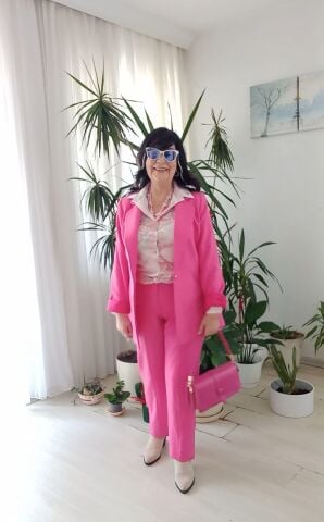 Büyük   Beden  Gabardin Pembe Ceket