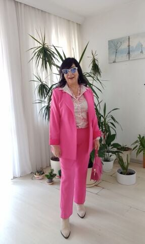 Büyük   Beden  Gabardin Pembe Ceket