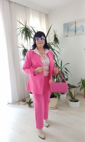 Büyük   Beden  Gabardin Pembe Ceket