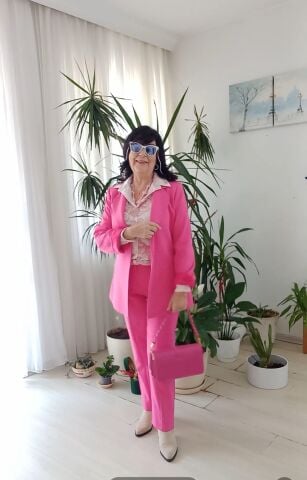 Büyük   Beden  Gabardin Pembe Ceket