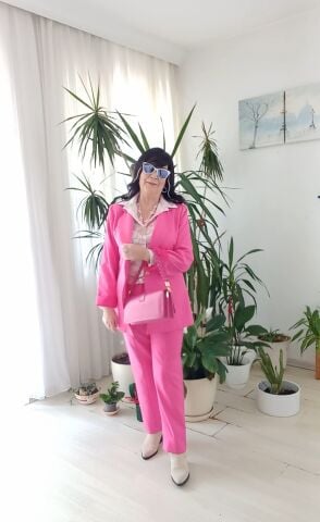 Büyük   Beden  Gabardin Pembe Ceket