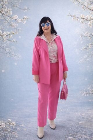 Büyük   Beden  Gabardin Pembe Ceket