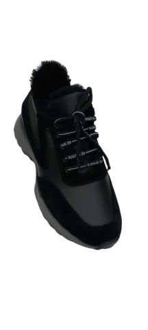 Siyah Hakiki Deri  Suet Garnili Gri Kalın Tabanlı Spor Ayakkabı