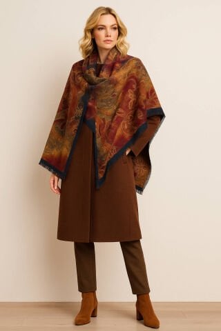 Taba Lacivert Büyük Desenli Kasmir Şal