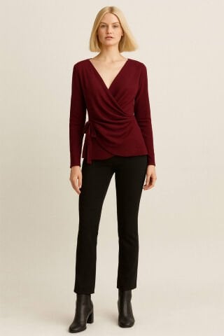 İtalyan  Bordo kruvaze  Triko Bluz