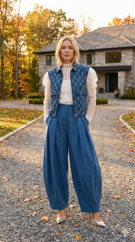 İtalyan Kareli Jean Yelek