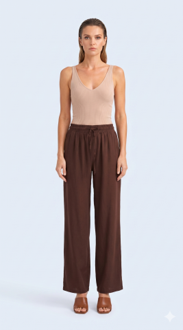 Kahve Rengi Beli Büzgülü Mikro Kumaş Pantalon