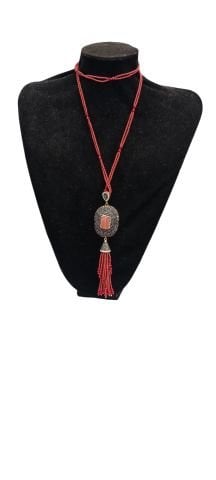 Taba  Rengi Yarı Degerli Taş Markizet Taşlı Kristal  Zincirli Kolye