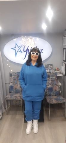 Büyük Beden Mavi Üç İplik Kapşonlu  Takım