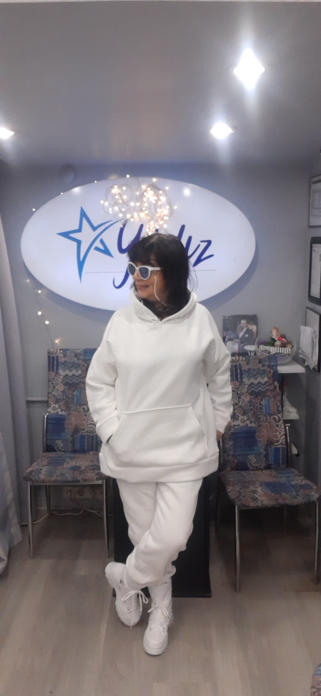 Büyük Beden Beyaz Üç İplik Kapşonlu Eşofman Takım