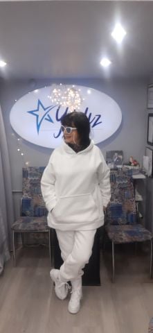 Büyük Beden Beyaz Üç İplik Kapşonlu Eşofman Takım