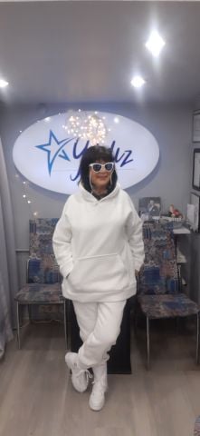 Büyük Beden Beyaz Üç İplik Kapşonlu Eşofman Takım