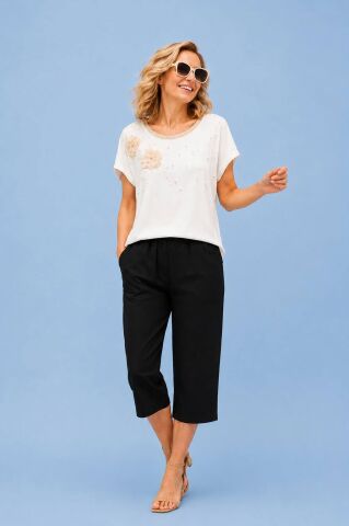 Likralı İnce Kanvas Siyah Kapri Pantalon