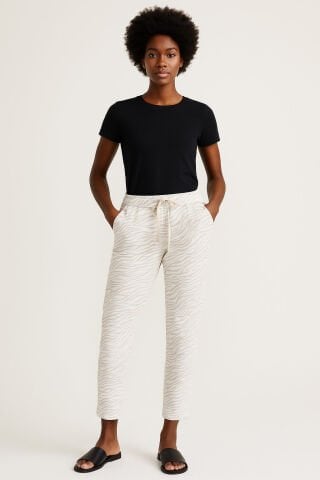 Beyaz Bej Rengi Zebra Desenli Likralı Pantalon