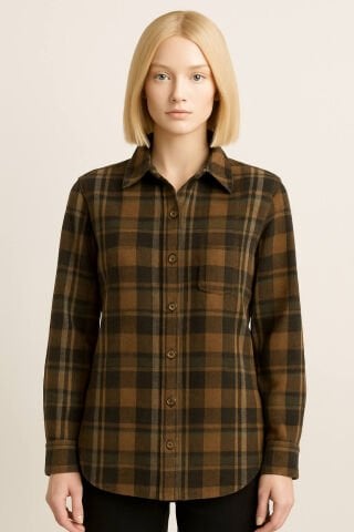 İtalyan Haki Yeşil Kareli Oduncu Gömlek