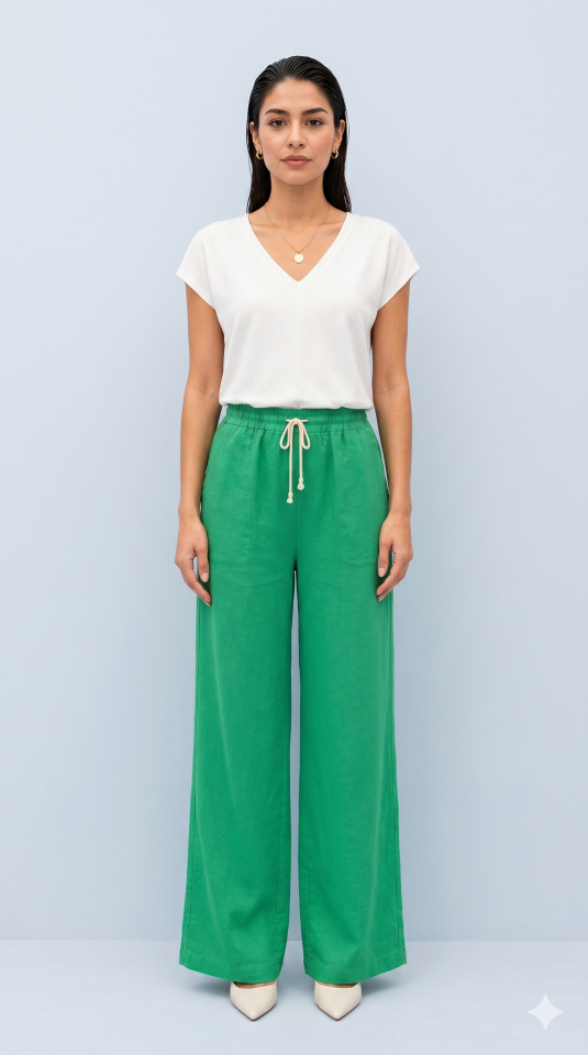 Keten Yeşil  Yarım Şalvar İtalyan  Pantalon