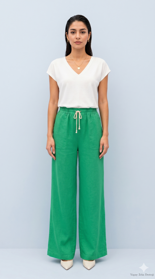 Keten Yeşil  Yarım Şalvar İtalyan  Pantalon