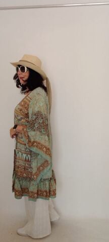 İtalyan Desenli İpek Kimono - Vizon