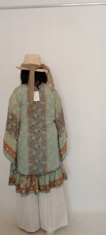 İtalyan Desenli İpek Kimono - Vizon