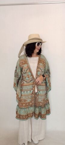 İtalyan Desenli İpek Kimono - Vizon
