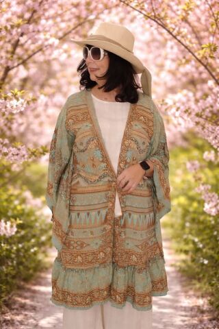 İtalyan Desenli İpek Kimono - Vizon