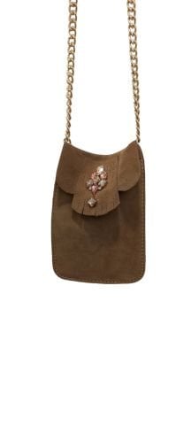 Taba Hakiki Suet Telefonluk Taş Aksesurlı  Çanta