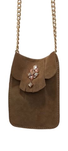 Taba Hakiki Suet Telefonluk Taş Aksesurlı  Çanta