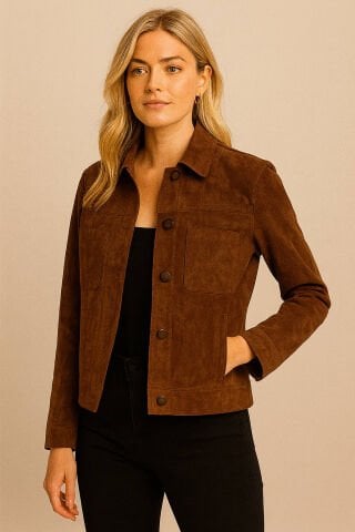 Sütlü Kahve Renginde Hakiki Suet  Mont Modeli Ceket