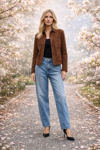 Hakiki Deri Süet Sütlü Kahve Ceket