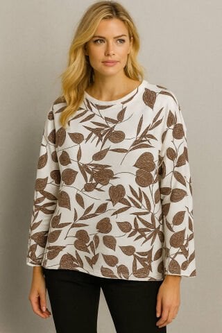 İtalyan Beyaz Toprak Rengi Yapraklı  Havlu  Bluz