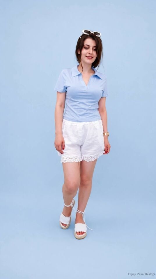 Mavi Yakalı Cotton Kısa Kollu Penye
