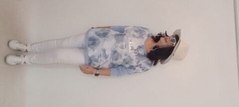 İtalyan Dore Yazılı Yuvarlak Yaka Uzun Kollu Arkası Cotton Önü Keten Bluz - Mavi