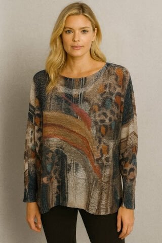 İtalyan Toprak Renkleri Desenli Merserize Bluz