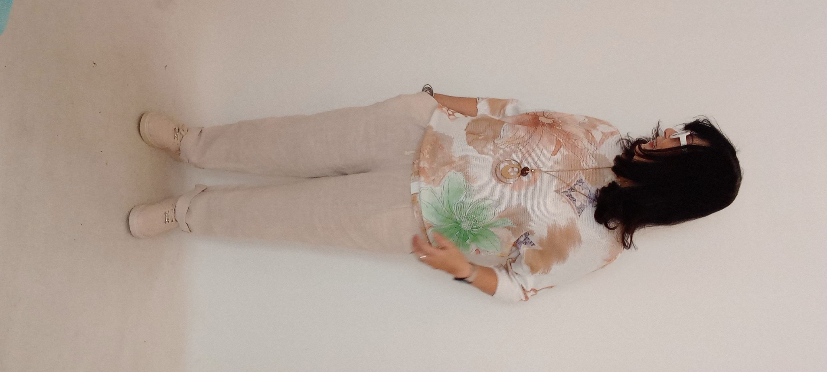 Desenli Merserize Yarasa Kol Cotton Bluz