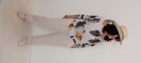 Desenli Merserize Yarasa Kol Cotton Bluz