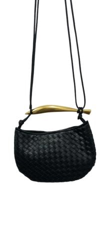 Siyah Sepet Örgü Dore Saplı Tasrım Çanta