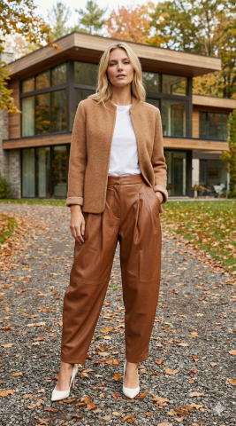 Camel Rengi Düz Kesim Triko Ceket – İtalyan Şıklığı