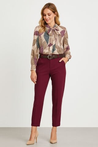 İtalyan  Bordo Likralı Havuç Mode li  Gabardin Pantalon