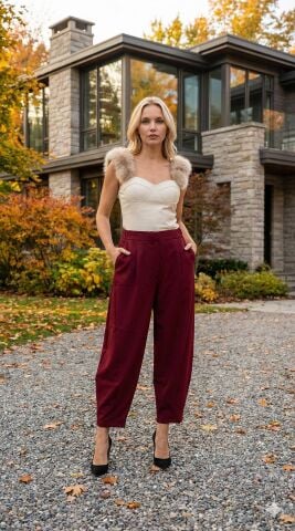 İtalyan  Bordo Likralı Havuç Mode li  Gabardin Pantalon