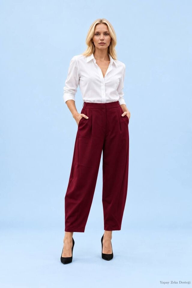 İtalyan Bordo Likralı Havuç Modeli Gabardin Pantolon