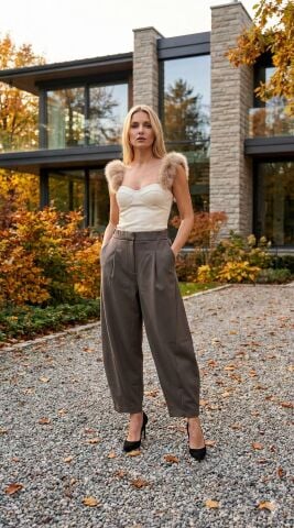 İtalyan Haki Likralı Gabardin Havuç Pantolon