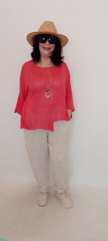 İtalyan Merserize Asimetri Bluz - Mercan