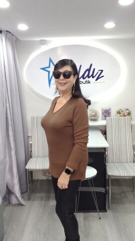 Büyük Beden Kahve798 Kaşkorse  V Yaka Likralı Cotton