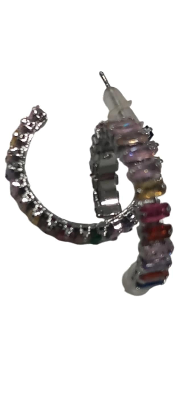 Renkli Kristal Taşlı Küçük Halka Küpe