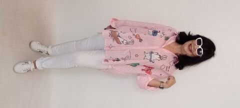 İtalyan Çizgili Poplin Gömlek Animal Aplikeli - Pembe