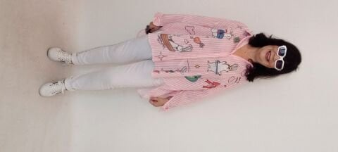 İtalyan Çizgili Poplin Gömlek Animal Aplikeli - Pembe