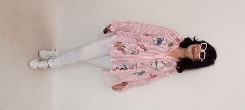 İtalyan Çizgili Poplin Gömlek Animal Aplikeli - Pembe