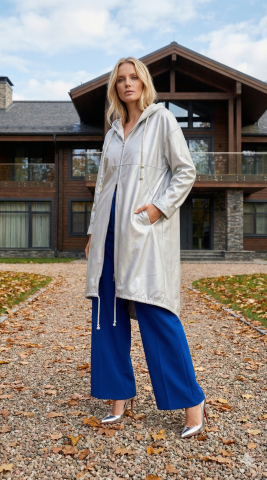 İtalyan Sedef Gümüş Rengi Kapüşonlu Trençkot