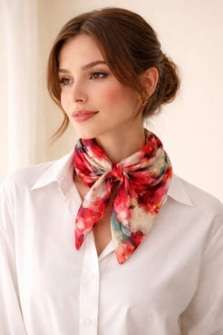 Kırmızı Desenli Cotton Fular