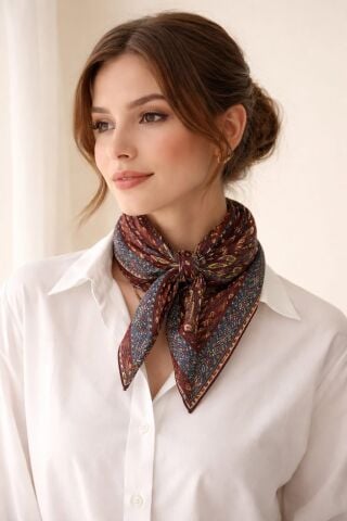 Etnik Desenli Bordo Cotton Fular
